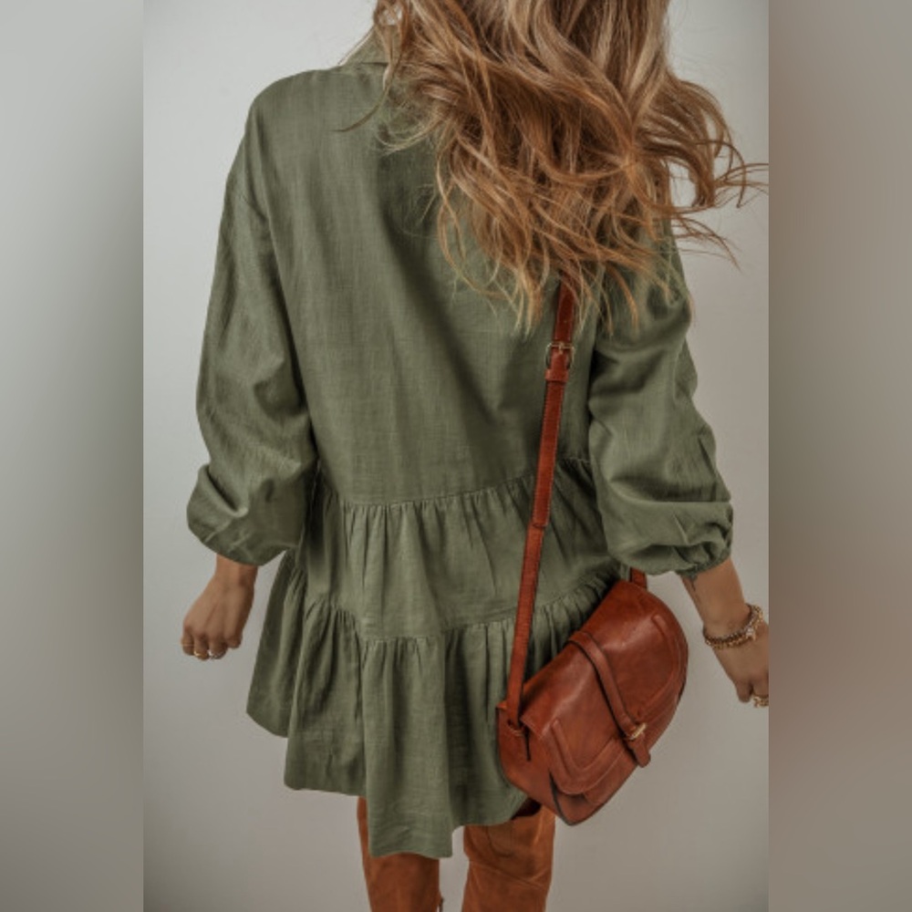 Olive pleated mini dress - Picture 3 of 5